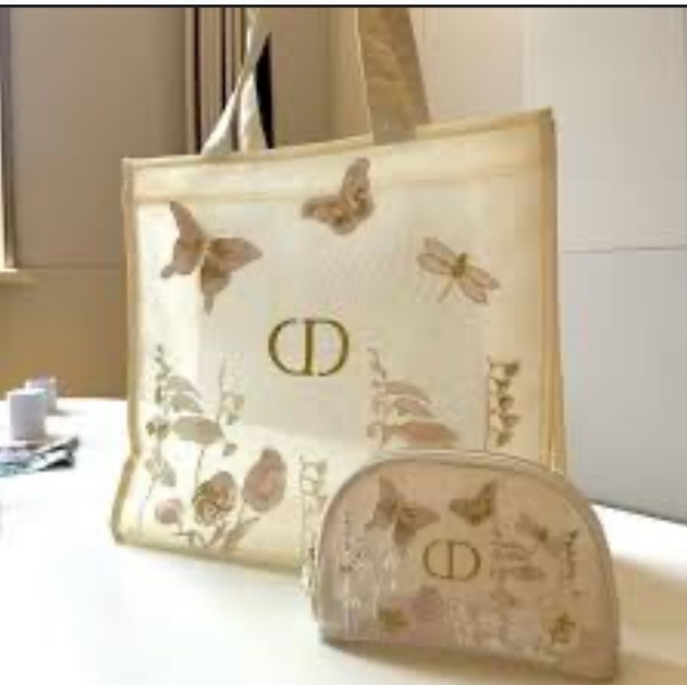 Dior Cream Tote and Pouch with Gold Accents - Picture 1 of 3